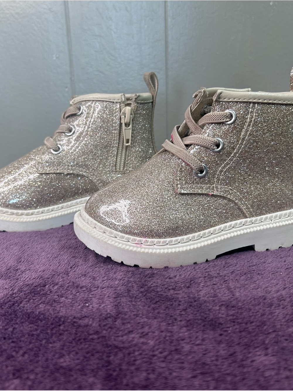 Girls Sparkle Ankle Boots - Silver Glitter